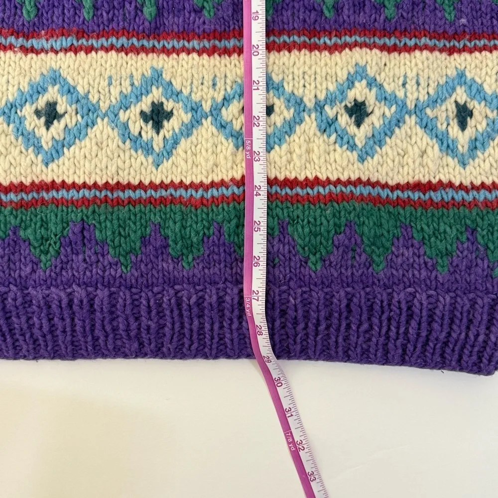Vintage Fair Isle Chunky Knit Sweater Purple Geometric Ski handmade unisex L- XL - Picture 6 of 8